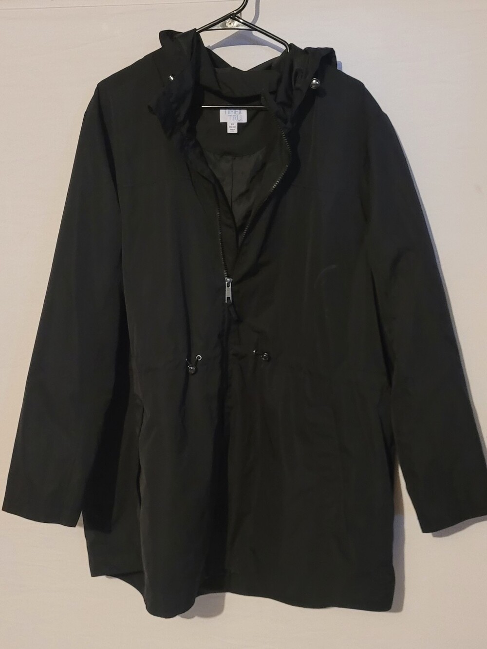 Time and Tru Black Raincoat with Drawstring Waist And Hood, 2X